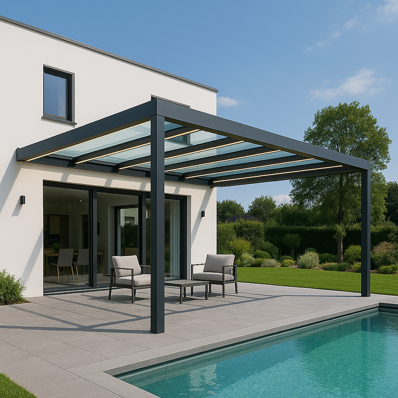 Glasüberdachung mit LED in Ulm